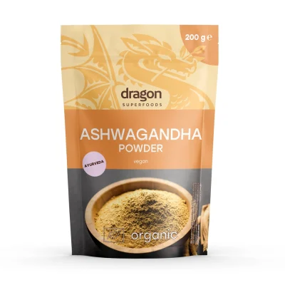 Био ашваганда на прах Dragon Superfoods 200 гр предна страна