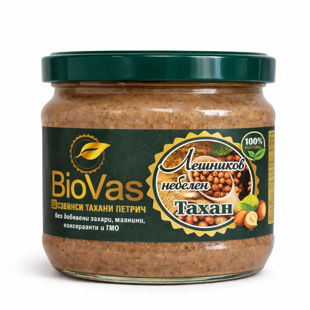 Лешников небелен тахан BioVas – преден етикет Лешников небелен тахан BioVas