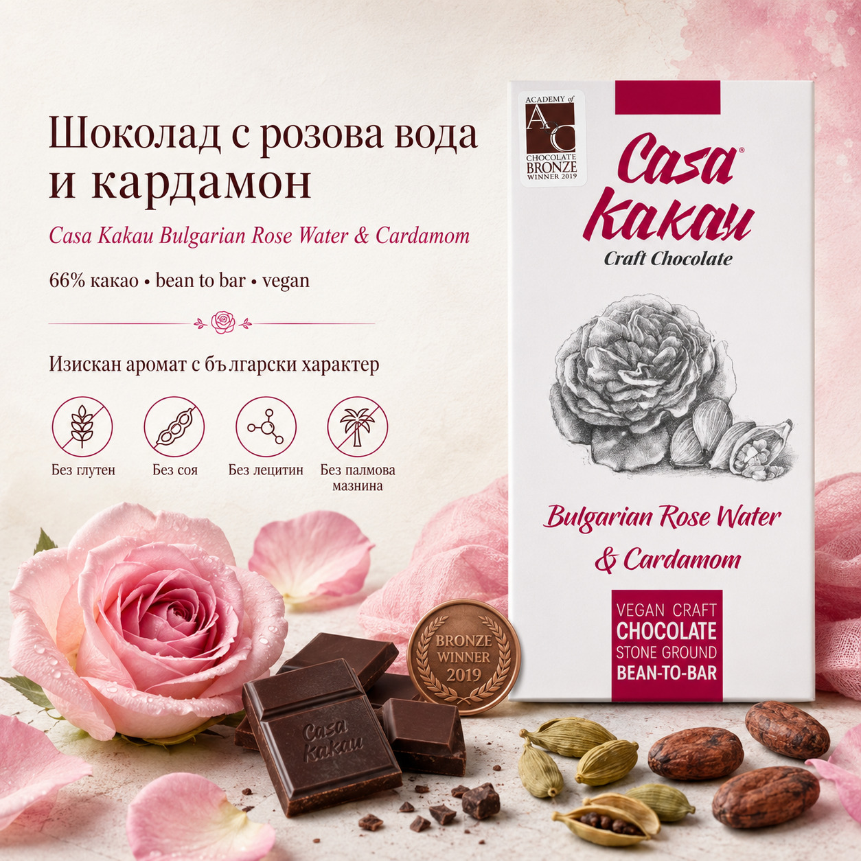 шоколад с розова вода и кардамон Casa Kakau